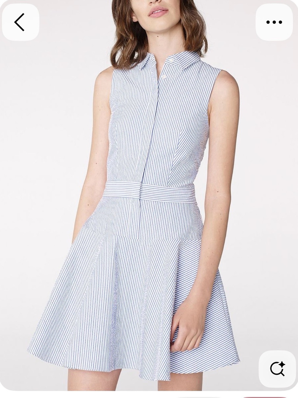 Armani Exchange Seersucker Blue and White Striped Sleeveless Shirt Dress